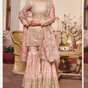 Lashkaraa Blush Peach Floral Embroidered Gharara Suit